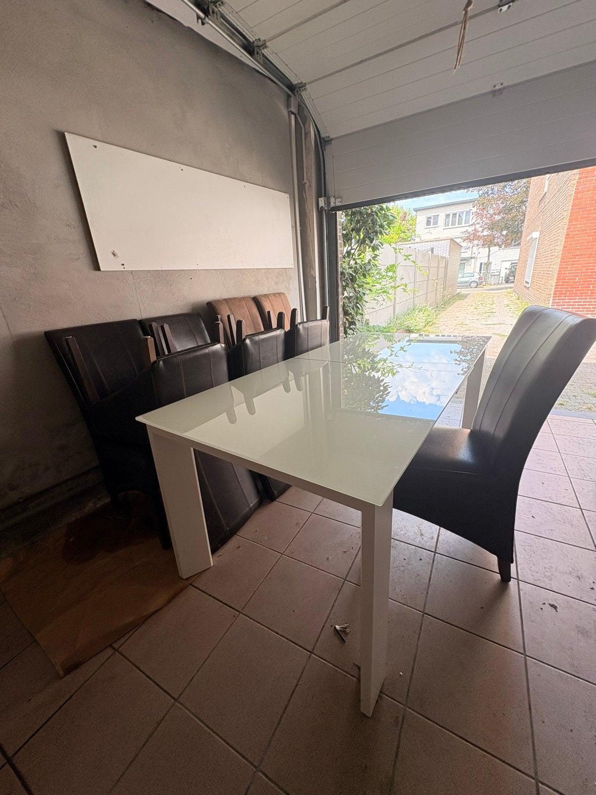 Tafel + 8 eetstoelen, 150 à 200 cm, Cinq personnes ou plus, Verre, Enlèvement