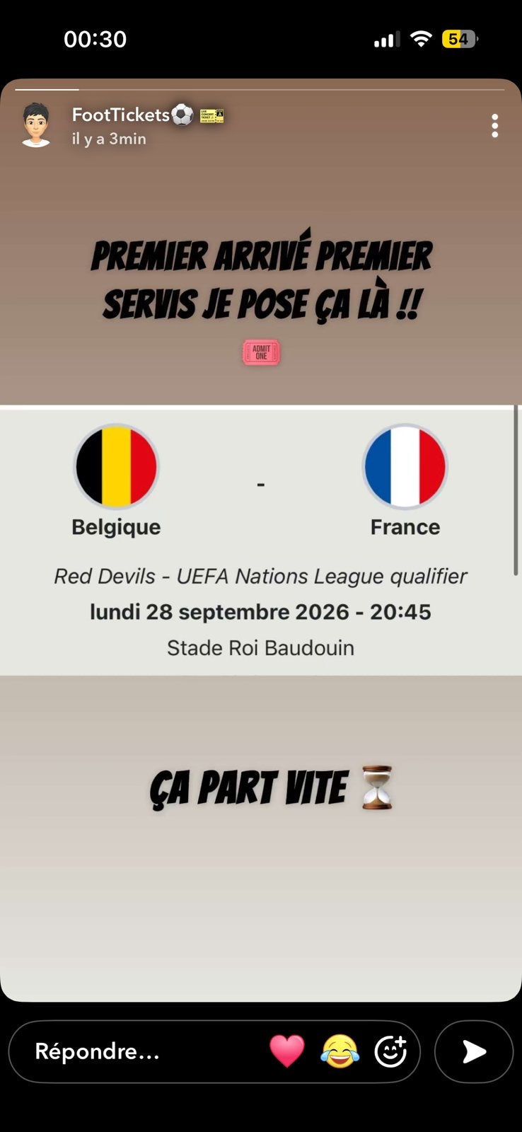 Belgique France plusieurs ticket disponible