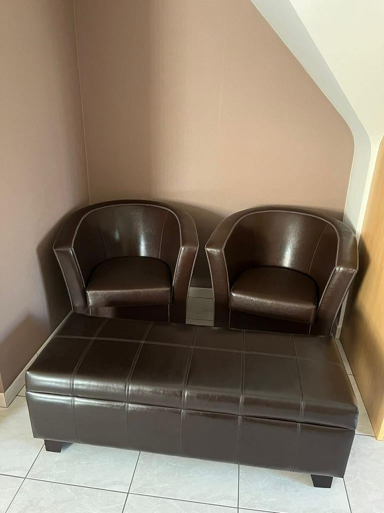 Poef + 2 x 1 zit zetel, Ophalen, Overige materialen, Vintage modern, Tweepersoons