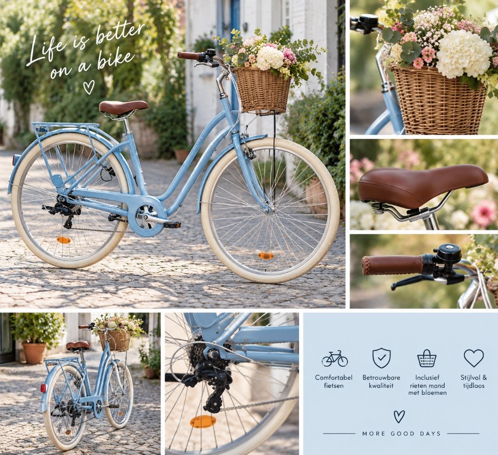 Decathlon ELOPS damesfiets – lichtblauw met mand, Fietsen en Brommers, Ophalen, Zo goed als nieuw, Overige merken