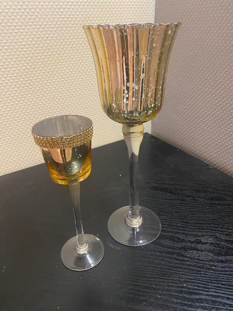 Glazen kaarsenhouders 24 en 34 cm, Antiek en Kunst, Antiek | Glaswerk en Kristal, Ophalen