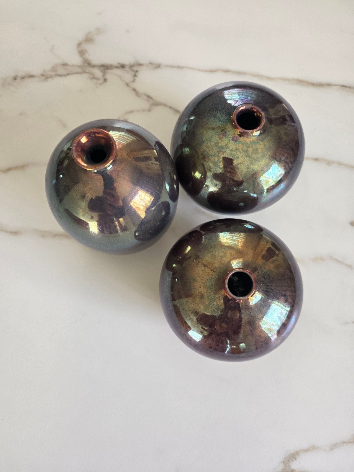 3 Mobach keramieken designvaasjes – metallic glazuur, Ophalen