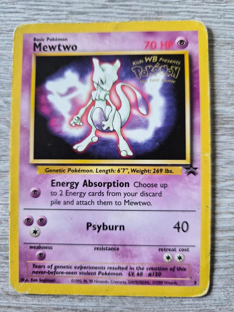 Mewtwo promo wotc black star promo 3, Ophalen of Verzenden, Gebruikt, Losse kaart, Foil