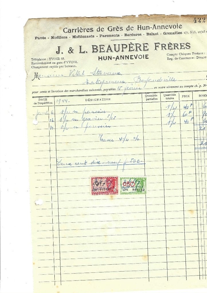 Ancienne facture 1944, Envoi, Utilisé