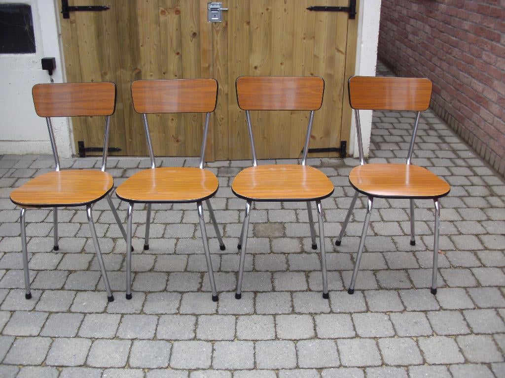 vier formica stoelen, Huis en Inrichting, Stoelen, Ophalen, Gebruikt, Bruin, Vier