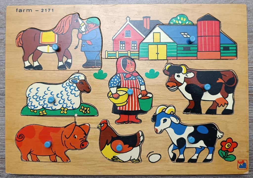 Vintage/Steinmeier/2171/boerderij/houten puzzel van 8 stukje, Kinderen en Baby's, Speelgoed | Kinderpuzzels, Ophalen of Verzenden