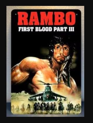 Vintage metalen bordje Rambo 3 (30x20cm), Verzamelen, Merken en Reclamevoorwerpen, Nieuw, Ophalen of Verzenden