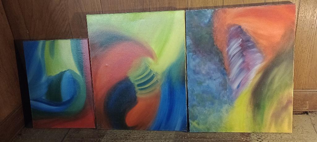 Triptyque de peintures abstraites-Thierry Huys,n433/434/435, Antiquités & Art, Enlèvement ou Envoi