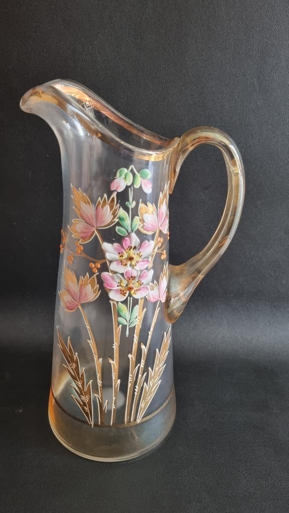 Antieke geemailleerde vaas met handgeschilderde bloemen, Ophalen of Verzenden