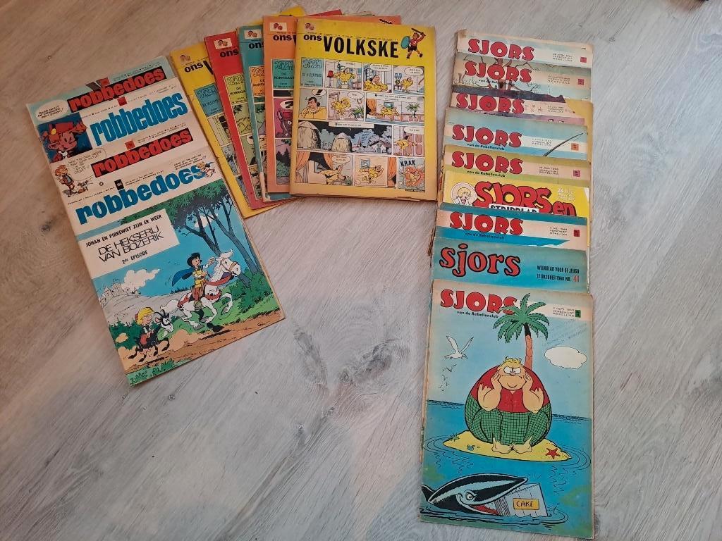 Lotje weekbladen Sjors, Robbedoes en Ons Volkske, Boeken, Stripverhalen, Meerdere stripboeken, Ophalen of Verzenden, Gelezen