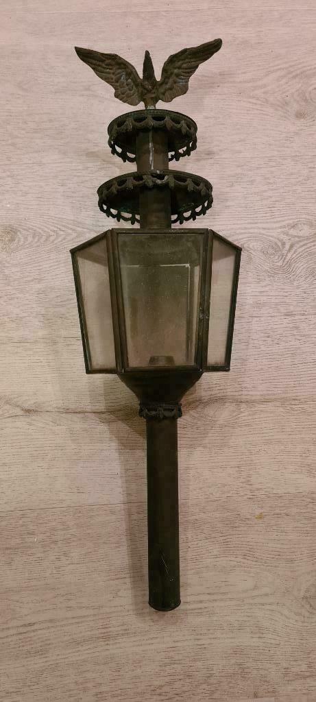 Grote Antieke Koperen Koetslamp met Adelaar uit 1920, Antiek en Kunst, Ophalen of Verzenden