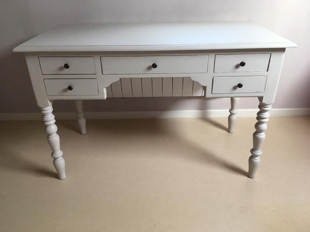Bureau / Coiffeuse / Table à langer en bois blanc antiquaire, Maison & Meubles, Bureaux, Comme neuf, Bois, Blanc, Démontable, Avec tiroirs