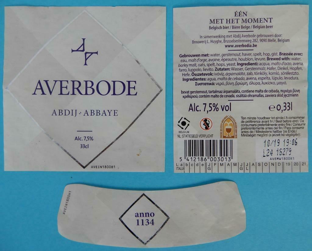 Étiquette de bière Averbode Brasserie L.Huyghe (i6), Enlèvement ou Envoi, Utilisé, Autres types, Autres marques