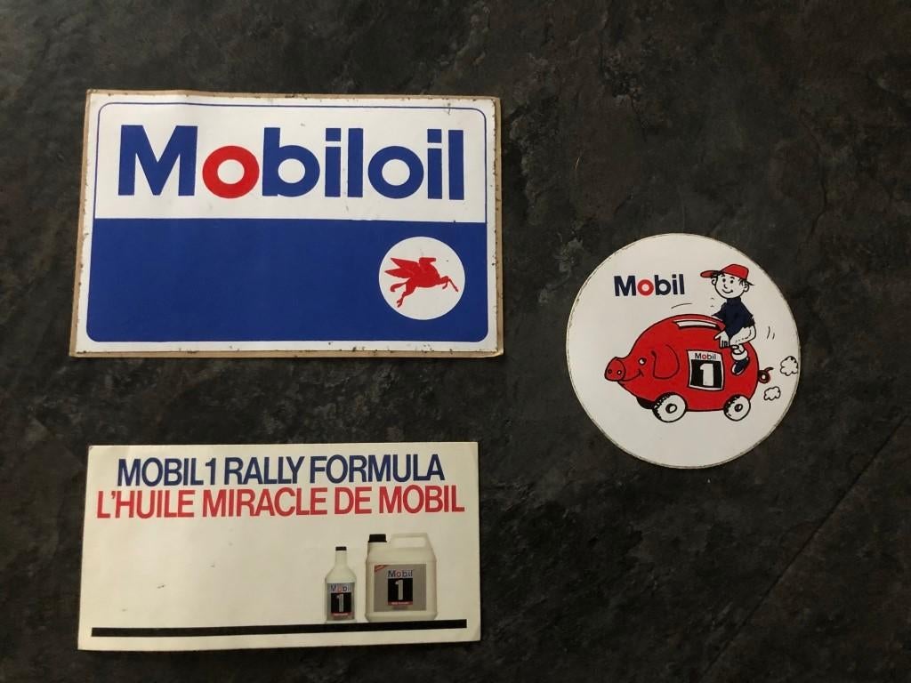 3 autocollants Mobil - compagnie pétrolière - Mobiloil, Enlèvement ou Envoi