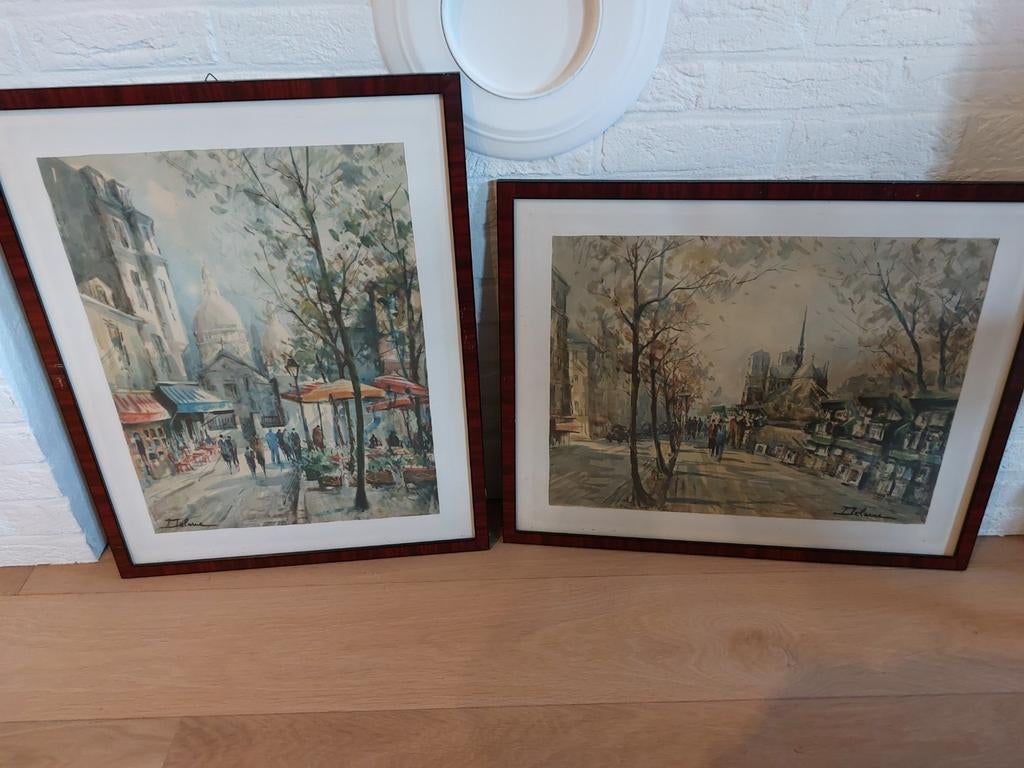 Vintage Aquarellen L. Delarue in kader. (reproductie), Enlèvement