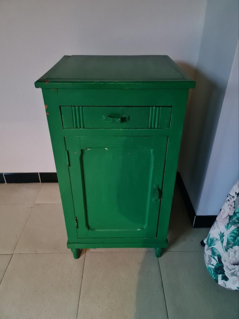 Vintage groene bijzetkast / nachtkast, Huis en Inrichting, Slaapkamer | Nachtkastjes, Ophalen, Gebruikt
