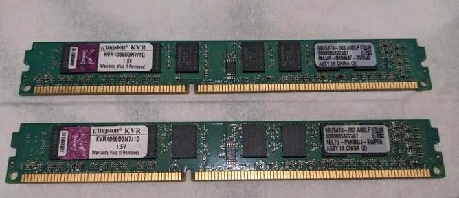 Desktopgeheugen * Dimm * DDR3 1066 * 2x1gb ocas., Computers en Software, RAM geheugen, Gebruikt, DDR3, Ophalen of Verzenden, Desktop