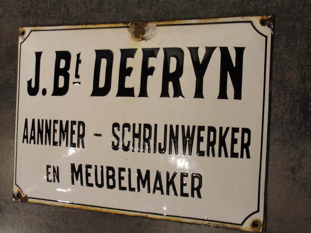 Vintage emaille bord "J.Bt Defryn"  Brawers Brussel 35x25cm, Antiek en Kunst, Ophalen of Verzenden