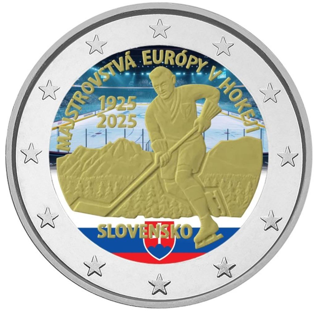 2 euro Slowakije 2025 EK ijshockey gekleurd, Ophalen of Verzenden, Slowakije, 2 euro