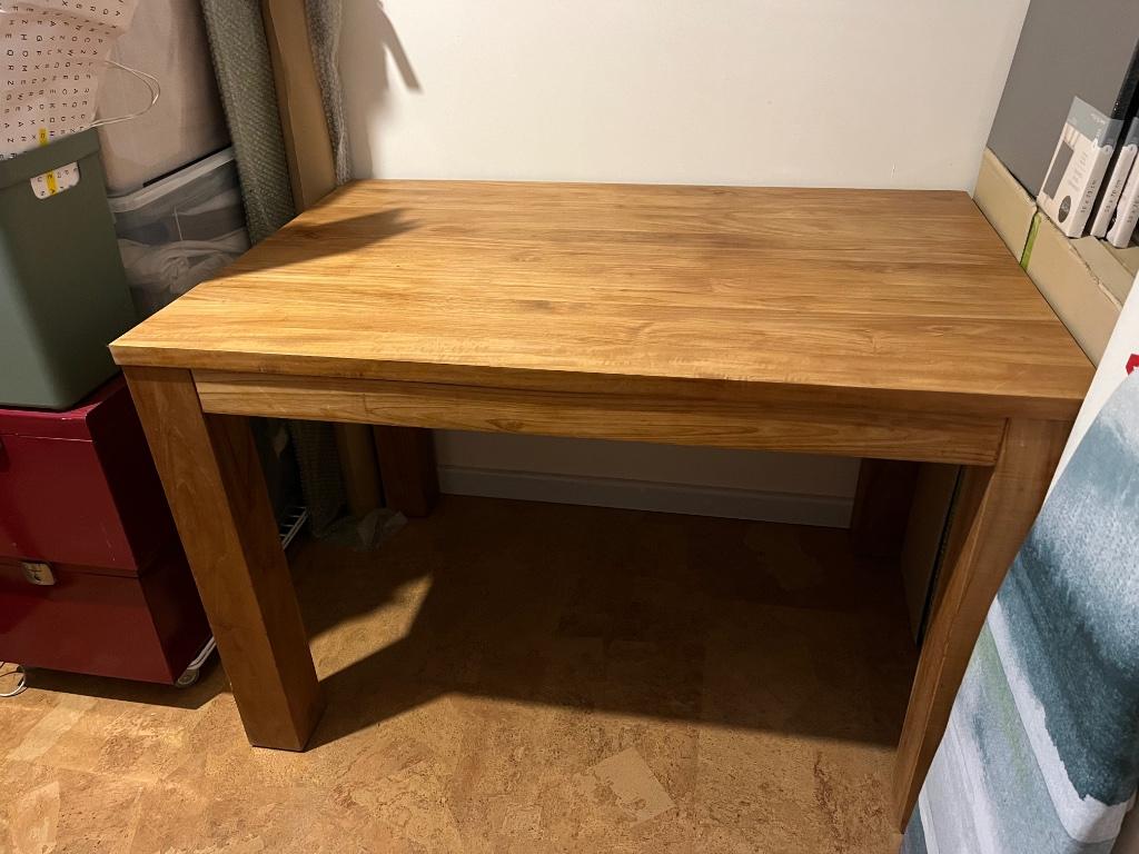 Mooie massief houten eettafel in teak (L=1,2m, B=0,8m), Huis en Inrichting, Tafels | Eettafels, Ophalen, Gebruikt, 100 tot 150 cm