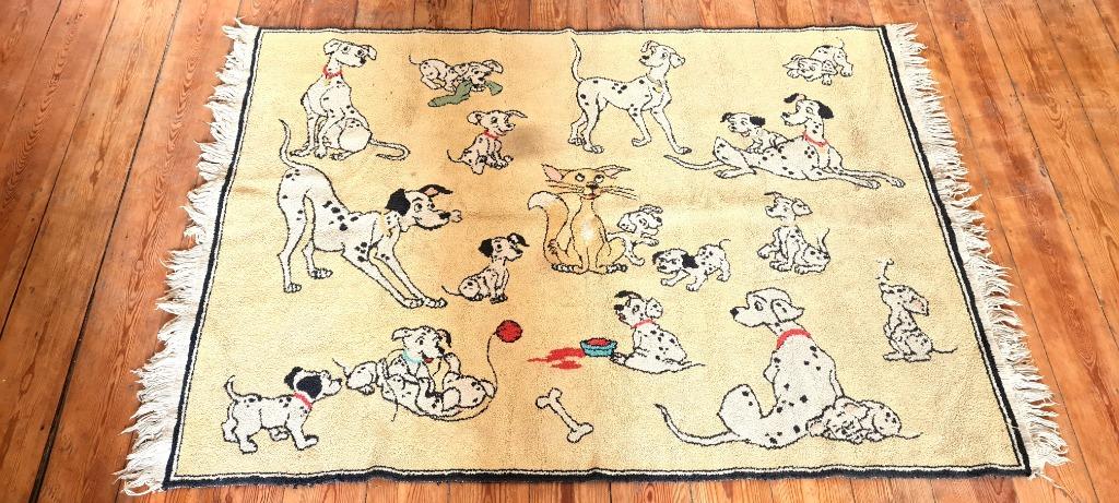 Vintage katoenen tapijt met 19 Dalmatiërs, Gebruikt, 100 tot 150 cm, Ophalen of Verzenden, 150 tot 200 cm