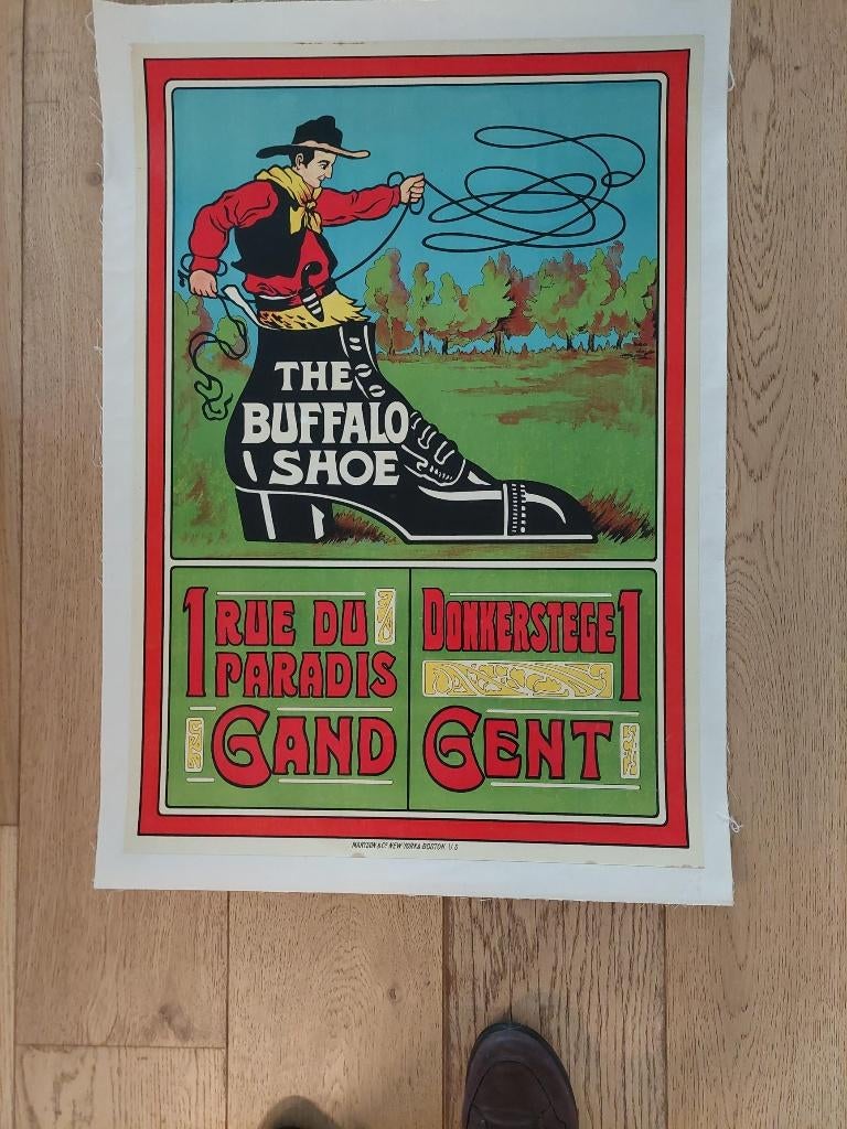 affiche The Buffalo shoe, donkersteeg 1 GENT, 1920, Antiek en Kunst, Verzenden