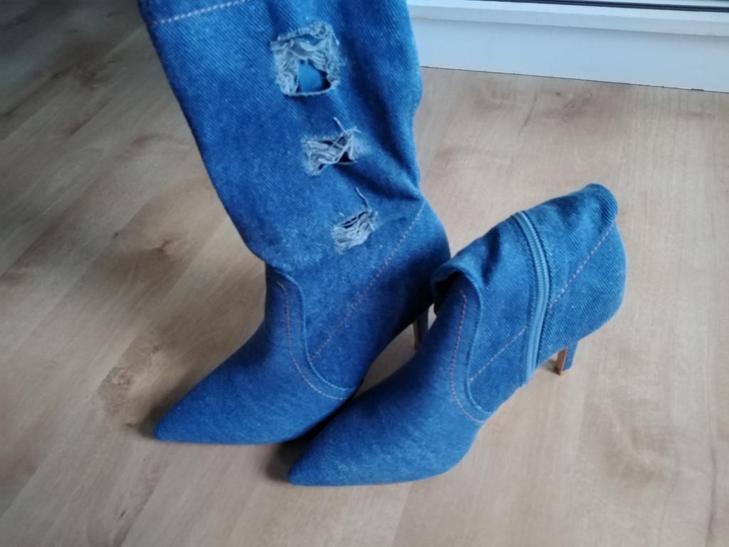 Laarzen spijkerstof, Blauw, Lage of Enkellaarzen, Nieuw, Ophalen of Verzenden