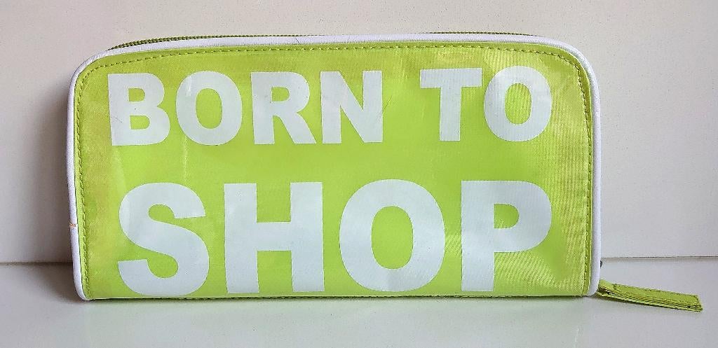 Tasje portemonnee handtasje 'Born to Shop' - nieuw, Ophalen of Verzenden, Zo goed als nieuw, Groen, Overige merken