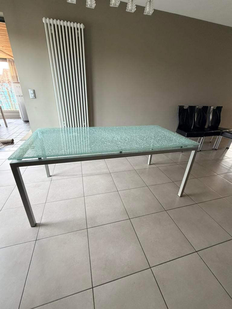 Tafel, rechthoekig, “crashed” glas 180x90cm, Huis en Inrichting, Tafels | Eettafels, Ophalen, Rechthoekig, Glas