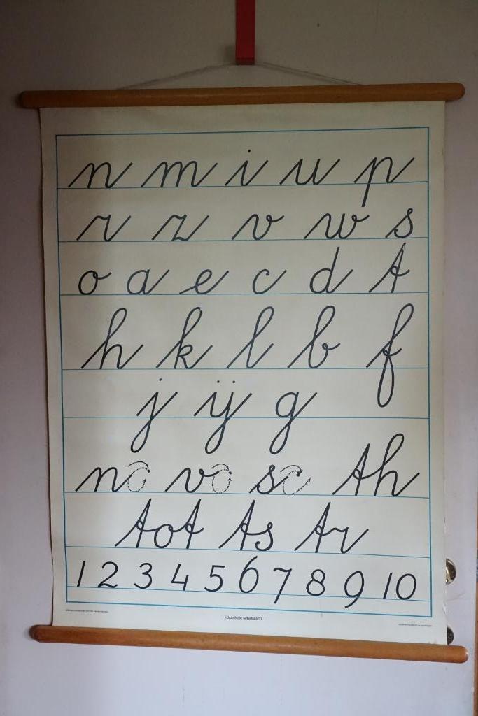 vintage schoolkaart letters & cijfers, Ophalen, Gebruikt