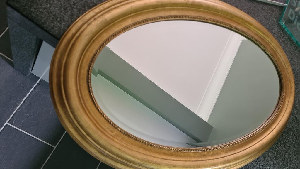 Spiegel goudkleurig, Ophalen, Zo goed als nieuw, Minder dan 100 cm, Ovaal