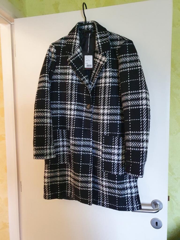 NIEUW: Zwart wit geruite mantel van Lola & Liza. Maat 40., Enlèvement, Neuf, Taille 38/40 (M), Blanc