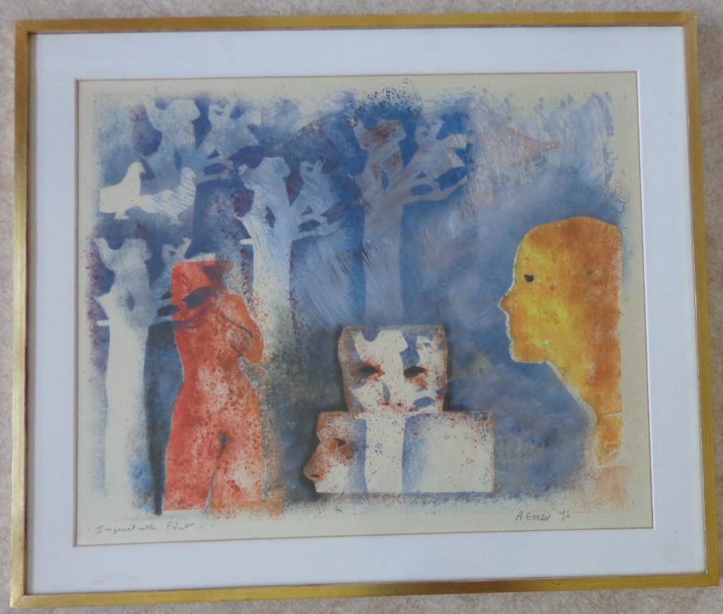 ANDRE GOEZU / IMPENETRABLE FORET / MONOTYPE / 72x85cm KADER, Antiquités & Art, Enlèvement