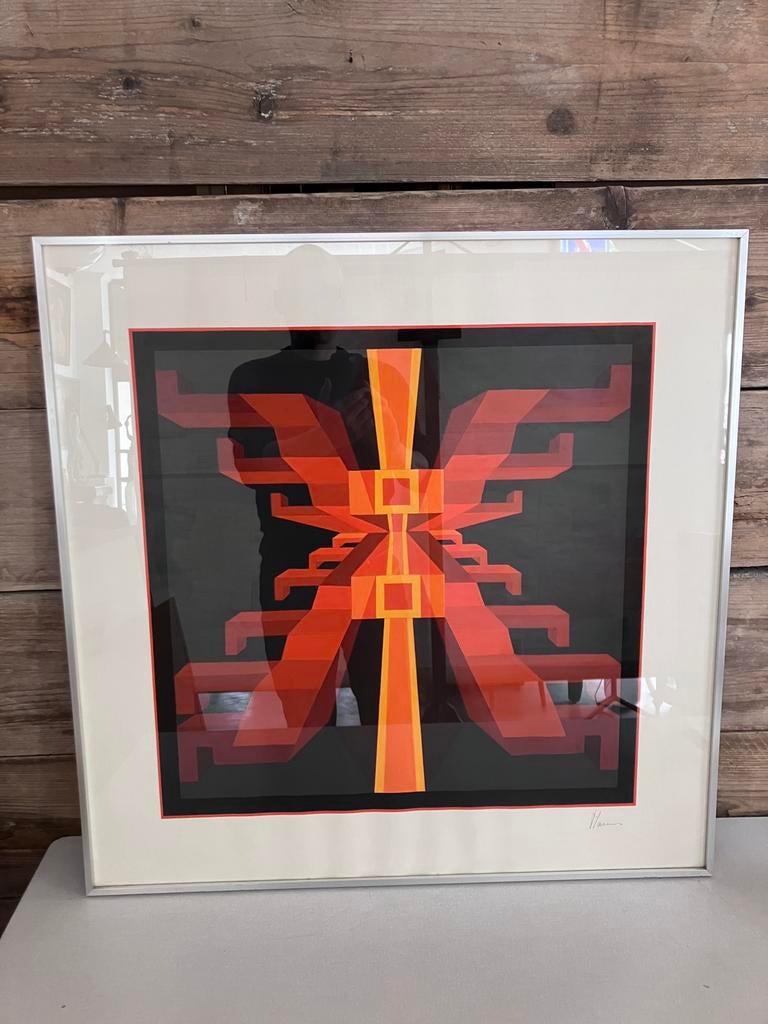 Gouache op papier, onleesbaar gesigneerd, Ophalen of Verzenden