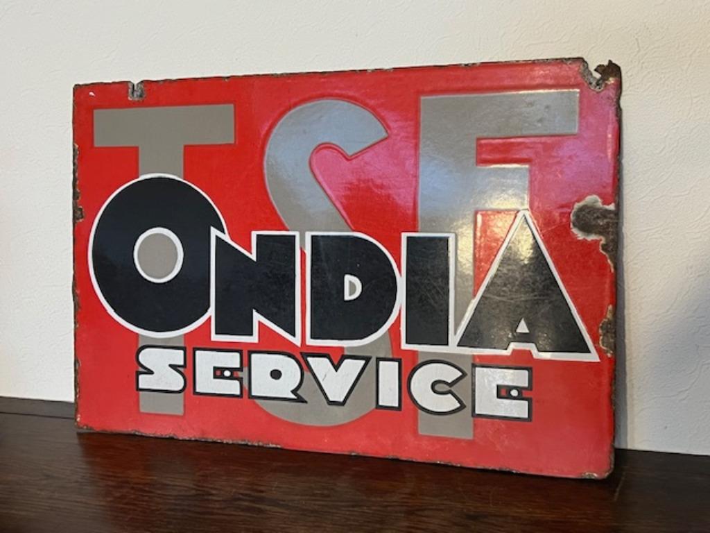 Ancienne plaque émaillée double face de TSF Ondia Service, Enlèvement