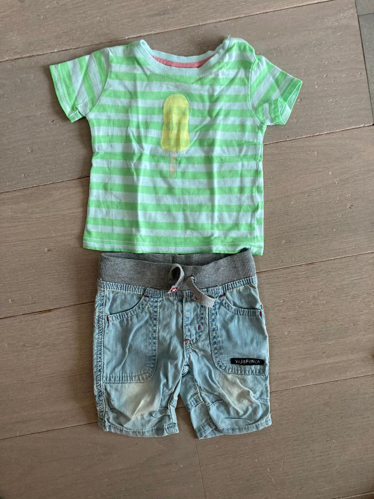 Set Babykleren Jeans Short+T-shirt (maat 68 / 6 maand), Kinderen en Baby's, Babykleding | Maat 68, Ophalen of Verzenden, Zo goed als nieuw