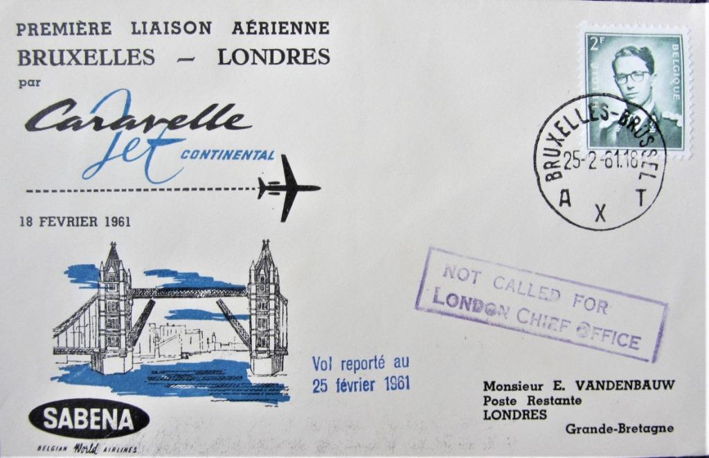 FDC SABENA- BRUSSEL- LONDEN 1961, Enlèvement ou Envoi, Affranchi, Avions