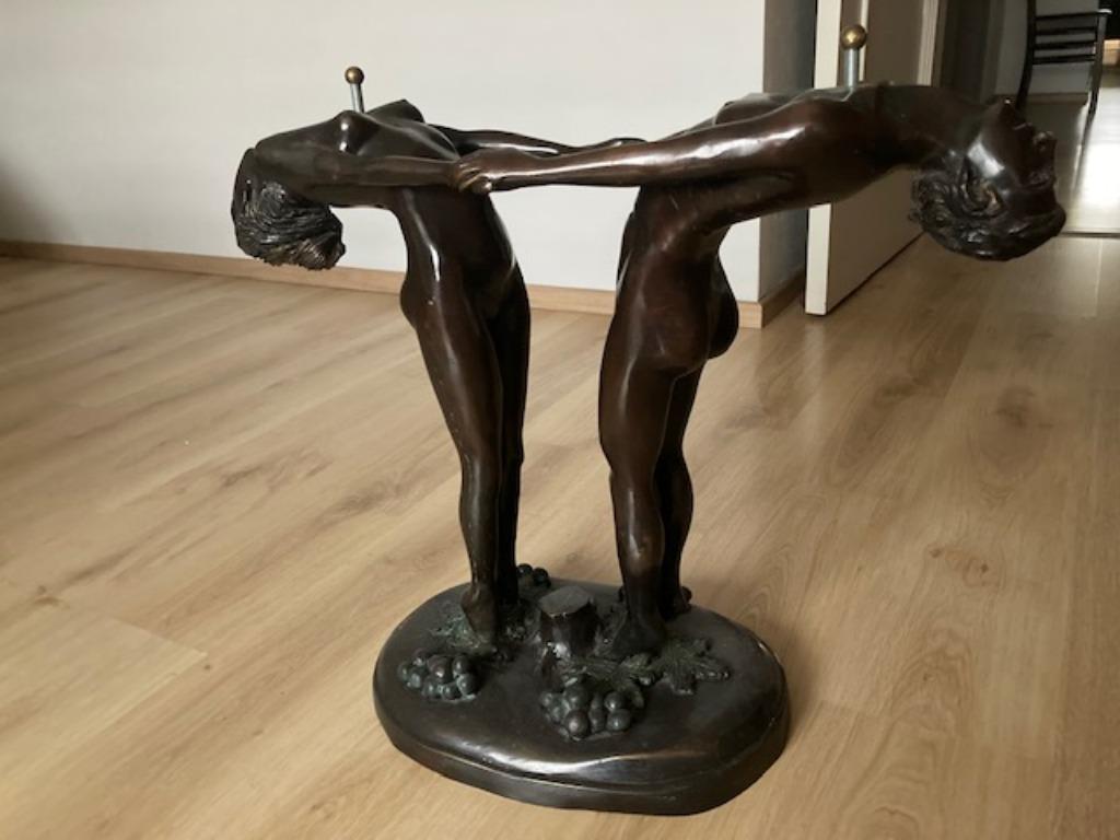 Bronzen salontafel met veiligheidsglas (afneembaar), Huis en Inrichting, Ophalen, 100 tot 150 cm, 50 tot 75 cm, Glas