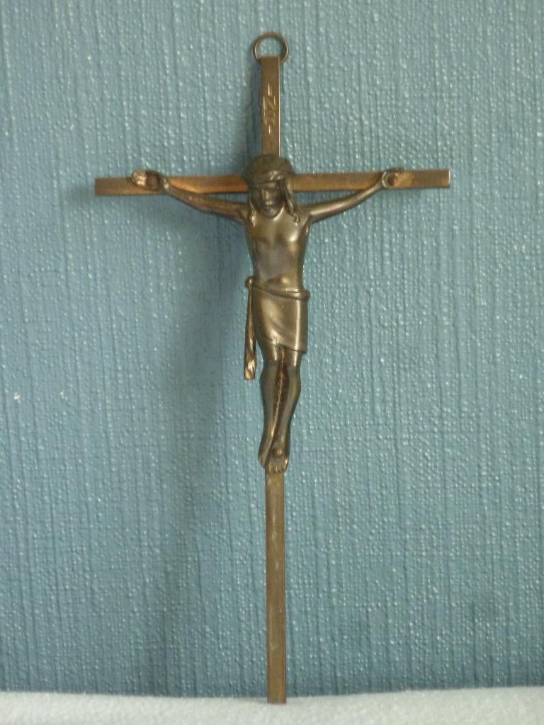 Bronzen Kruisbeeldje met de Levende Christus, Antiek en Kunst, Ophalen of Verzenden