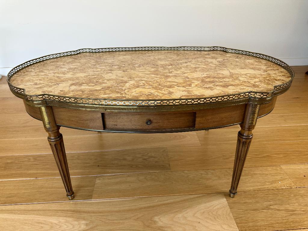 Table basse marbre et chêne - Style Louis XVI - Pièce unique, Enlèvement