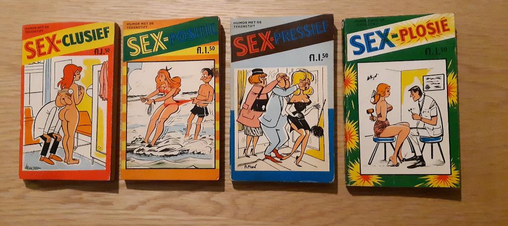 4 pochettes « humour » avec le marqueur « sex-plosion, sex-c, Enlèvement ou Envoi, Diverse, Cartoons ou Dessins humoristiques