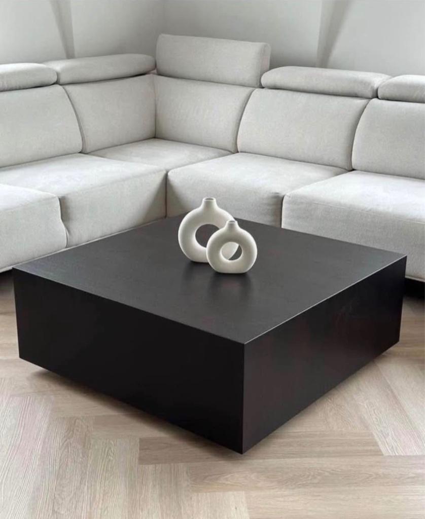 Table basse salon carré chêne noir 100x100cm, 100 à 150 cm, Moins de 50 cm, 100 à 150 cm, Enlèvement
