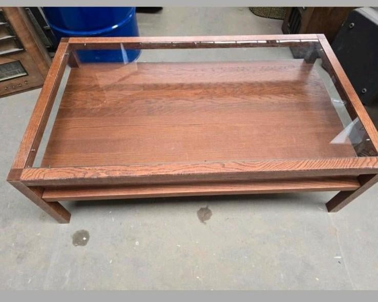 Grande table basse en bois robuste avec plateau en verre, ta, Enlèvement ou Envoi, Utilisé