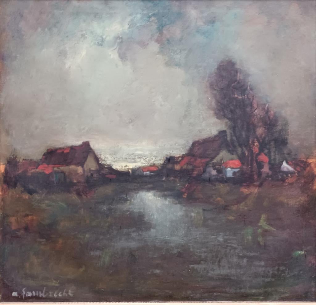 Arthur Lambrecht (1904-1963): Leiezicht bij valavond (87x81), Antiek en Kunst, Ophalen of Verzenden
