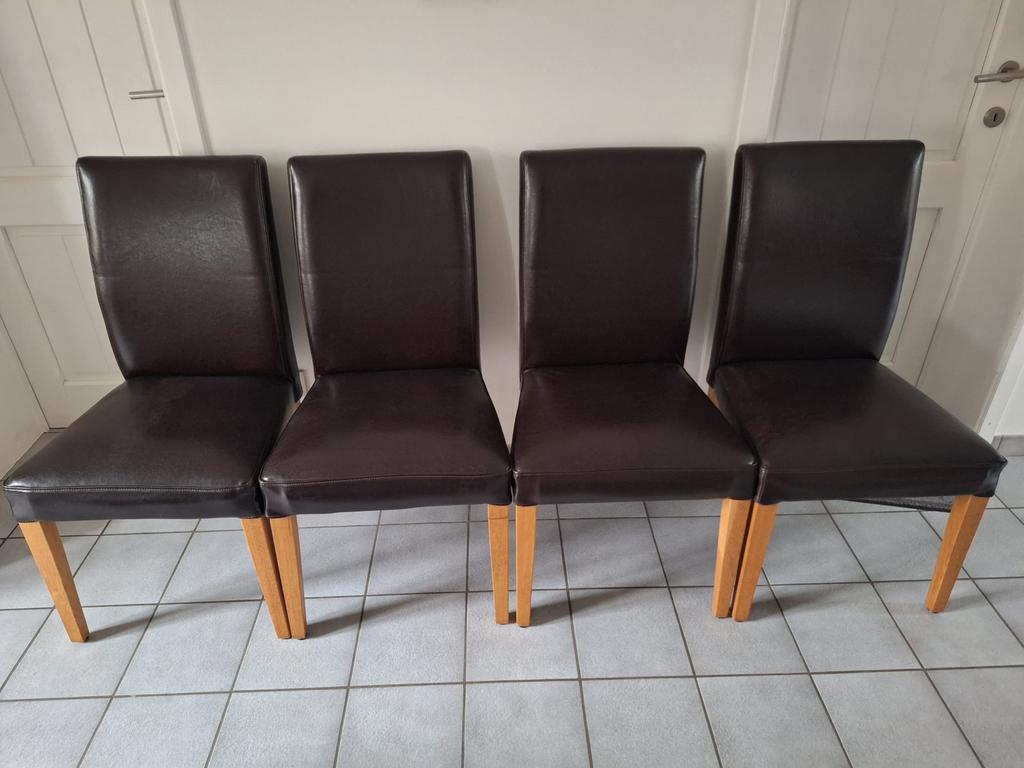 4 zwarte lederen stoelen, Ophalen, Gebruikt, Zwart, Leer