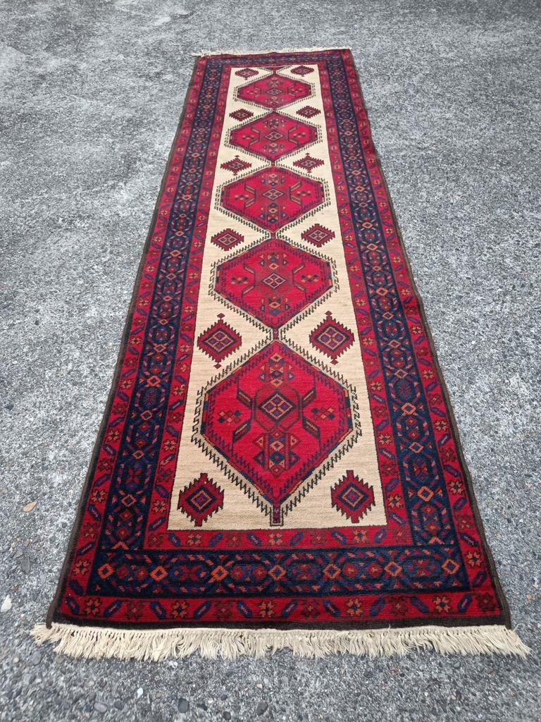 Vintage wollen vloerkleed / loper Karadja, Enlèvement, Utilisé, Rouge