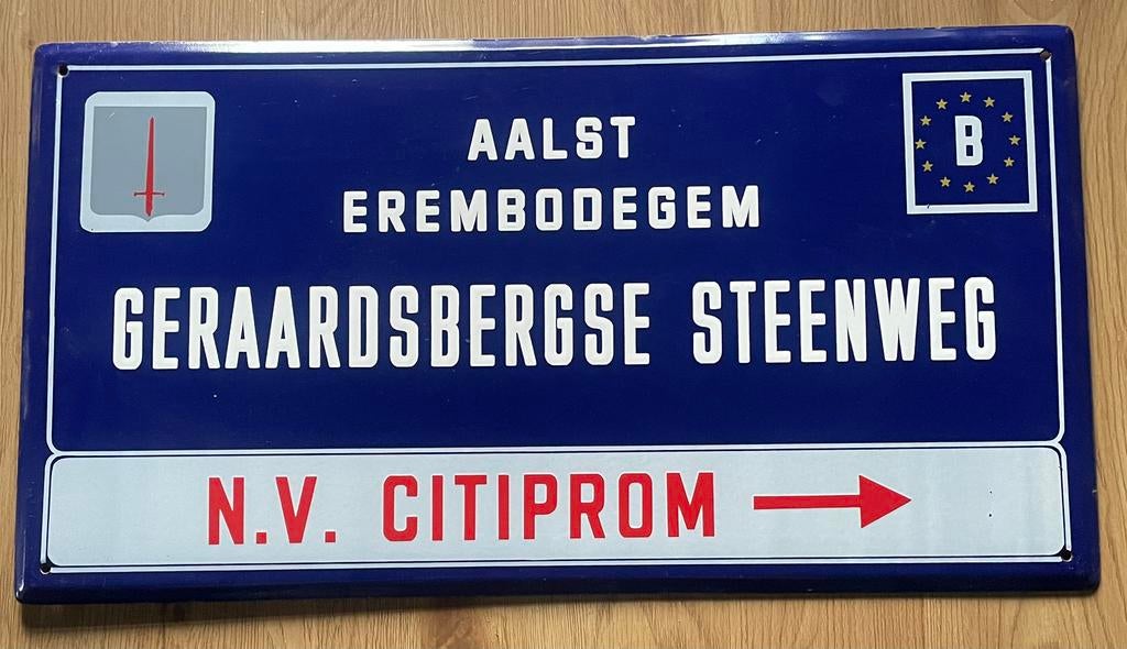 Vintage emaille straatnaambord erembodegem aalst citiprom, Enlèvement ou Envoi