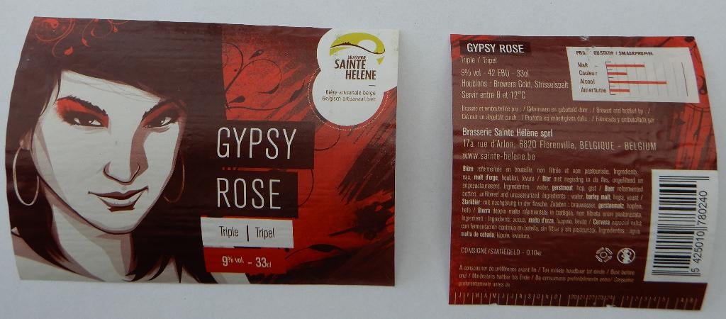 Bieretiket Gypsy Rose Brouwerij Sainte Hélène (12m6), Verzenden, Gebruikt