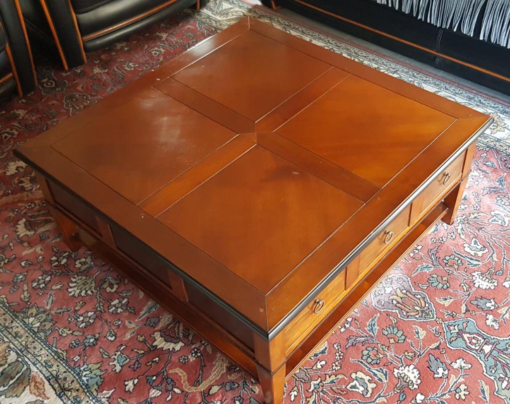 Salontafel, kersenhout, 2 lades, Brigitte Forestier, Huis en Inrichting, Tafels | Salontafels, Ophalen, 50 tot 100 cm, Vierkant