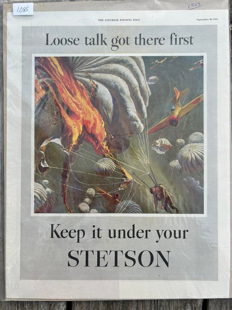 US WO2 advertentie STETSON met parachutisten, airborne, Ophalen of Verzenden